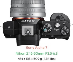 Sony A7 with Nikon Z 16-50mm F3.5-6.3 Lens Size