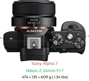 Sony A7 with Nikon Z 24mm F1.7 Lens Size