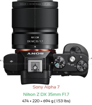 Sony A7 with Nikon Z DX 35mm F1.7 Lens Size