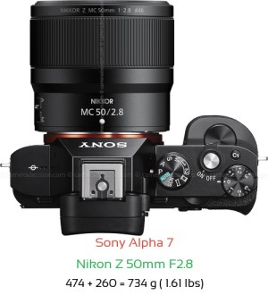 Sony A7 with Nikon Z 50mm F2.8 Lens Size