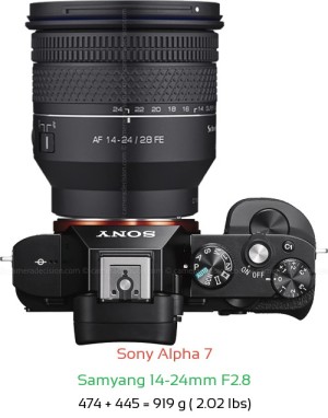 Sony A7 with Samyang 14-24mm F2.8 Lens Size