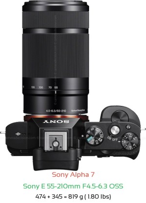 Sony A7 with Sony E 55-210mm F4.5-6.3 OSS Lens Size