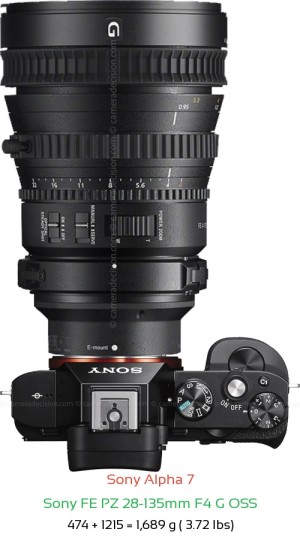 Sony A7 with Sony FE PZ 28-135mm F4 G Lens Size