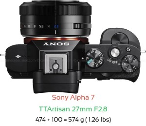 Sony A7 with TTArtisan 27mm F2.8 Lens Size