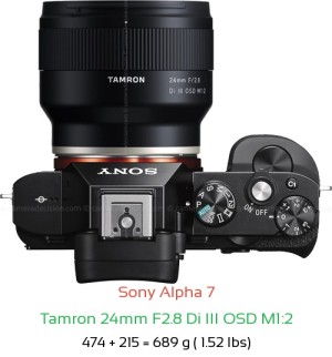 Sony A7 with Tamron 24mm F2.8 Di III OSD M1:2 Lens Size