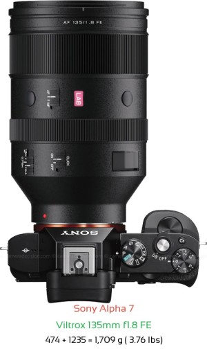 Sony A7 with Viltrox 135mm f1.8 FE Lens Size