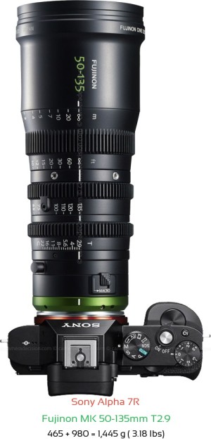 Sony A7R with Fujinon MK 50-135mm T2.9 Lens Size