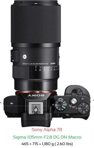 Sony A7R with Sigma 105mm F2.8 DG DN Macro Lens Size