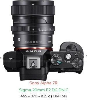 Sony A7R with Sigma 20mm F2 DG DN C Lens Size