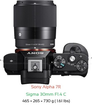 Sony A7R with Sigma 30mm F1.4 C Lens Size
