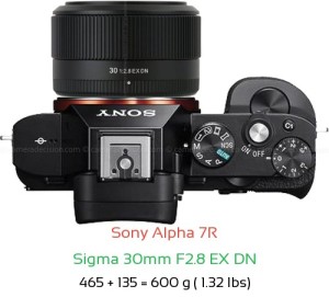 Sony A7R with Sigma 30mm F2.8 EX DN Lens Size
