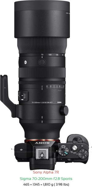 Sony A7R with Sigma 70-200mm f2.8 Sports Lens Size