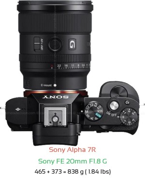 Sony A7R with Sony FE 20mm F1.8 G Lens Size