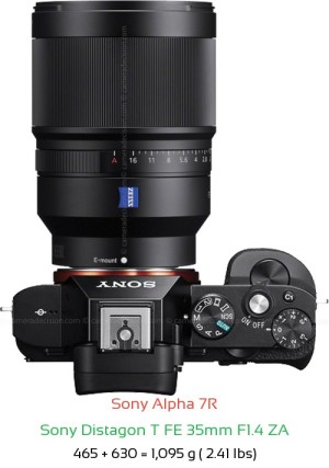Sony A7R with Sony Distagon T FE 35mm F1.4 ZA Lens Size