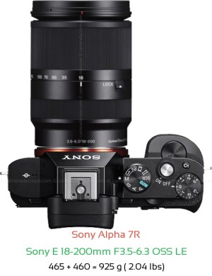 Sony A7R with Sony E 18-200mm F3.5-6.3 OSS LE Lens Size