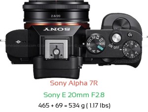 Sony A7R with Sony E 20mm F2.8 Lens Size