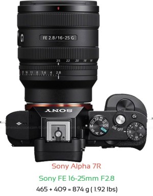 Sony A7R with Sony FE 16-25mm F2.8 Lens Size