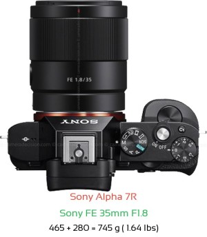 Sony A7R with Sony FE 35mm F1.8 Lens Size