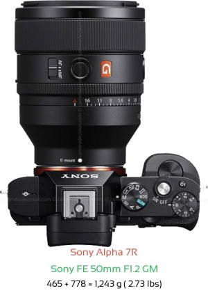 Sony A7R with Sony FE 50mm F1.2 GM Lens Size