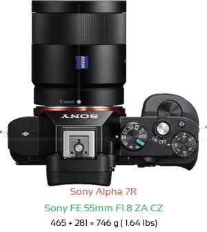 Sony A7R with Sony FE 55mm F1.8 ZA CZ Lens Size