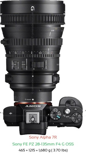 Sony A7R with Sony FE PZ 28-135mm F4 G Lens Size