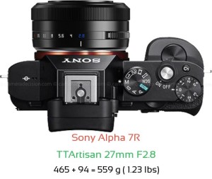 Sony A7R with TTArtisan 27mm F2.8 Lens Size