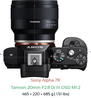 Sony A7R with Tamron 20mm F2.8 Di III OSD M1:2 Lens Size