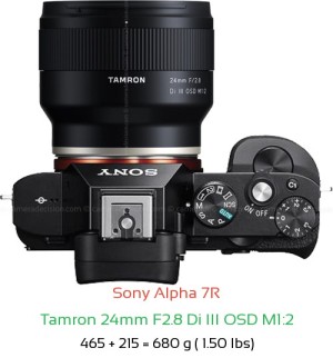 Sony A7R with Tamron 24mm F2.8 Di III OSD M1:2 Lens Size
