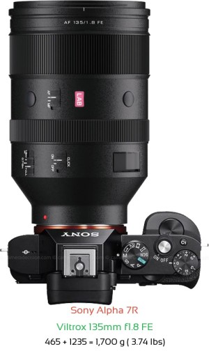 Sony A7R with Viltrox 135mm f1.8 FE Lens Size