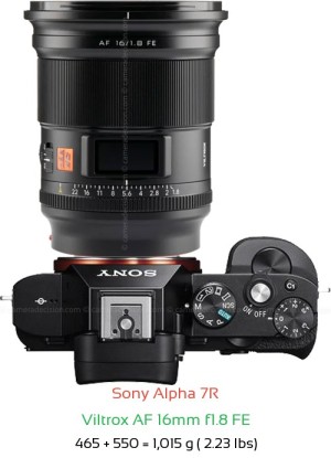 Sony A7R with Viltrox AF 16mm f1.8 FE Lens Size