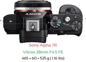 Sony A7R with Viltrox 28mm F4.5 FE Lens Size