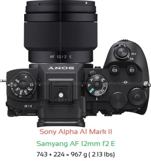 Sony A1 II with Samyang AF 12mm f2 E Lens Size