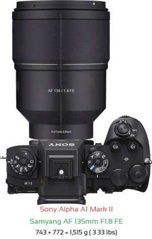 Sony A1 II with Samyang AF 135mm F1.8 FE Lens Size