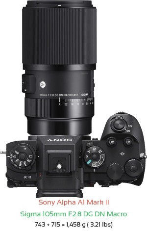 Sony A1 II with Sigma 105mm F2.8 DG DN Macro Lens Size