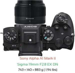 Sony A1 II with Sigma 19mm F2.8 EX DN Lens Size