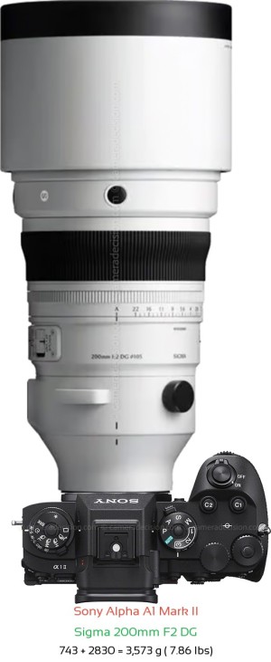 Sony A1 II with Sigma 200mm F2 DG Lens Size