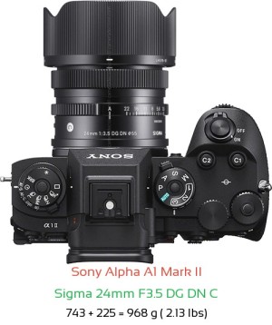 Sony A1 II with Sigma 24mm F3.5 DG DN C Lens Size