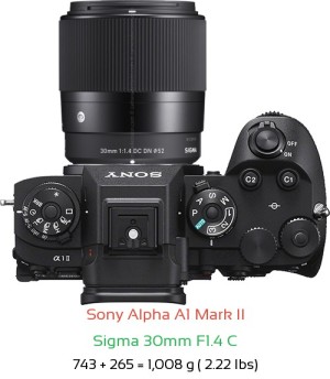 Sony A1 II with Sigma 30mm F1.4 C Lens Size
