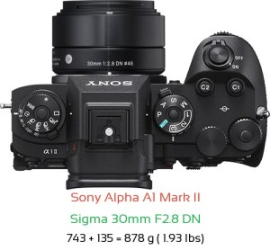 Sony A1 II with Sigma 30mm F2.8 DN Lens Size