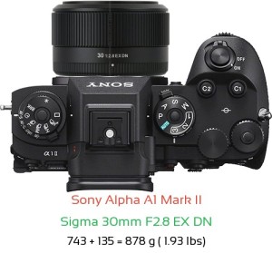Sony A1 II with Sigma 30mm F2.8 EX DN Lens Size