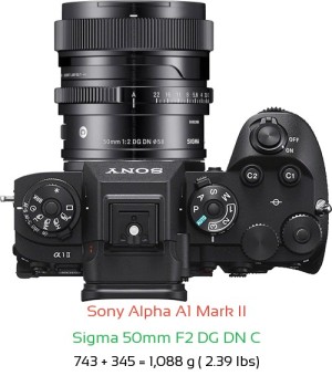 Sony A1 II with Sigma 50mm F2 C Lens Size