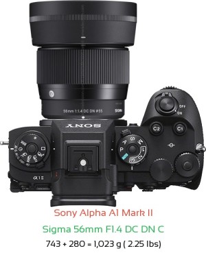 Sony A1 II with Sigma 56mm F1.4 DC DN C Lens Size