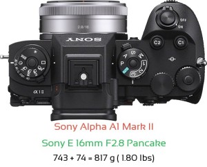 Sony A1 II with Sony E 16mm F2.8 Pancake Lens Size