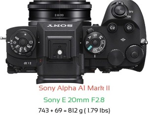 Sony A1 II with Sony E 20mm F2.8 Lens Size