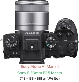 Sony A1 II with Sony E 30mm F3.5 Macro Lens Size