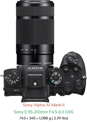 Sony A1 II with Sony E 55-210mm F4.5-6.3 OSS Lens Size