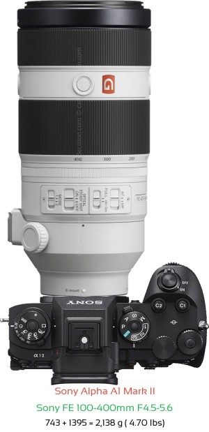 Sony A1 II with Sony FE 100-400mm F4.5-5.6 Lens Size