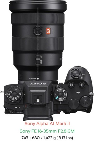 Sony A1 II with Sony FE 16-35mm F2.8 GM Lens Size