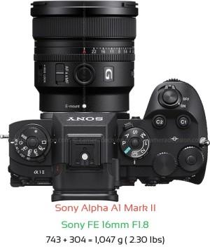 Sony A1 II with Sony FE 16mm F1.8 Lens Size