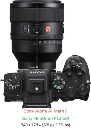 Sony A1 II with Sony FE 50mm F1.2 GM Lens Size
